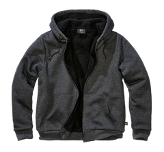 Brandit Sweatjacket men's sweatshirt with warm lining Teddylining, black melange