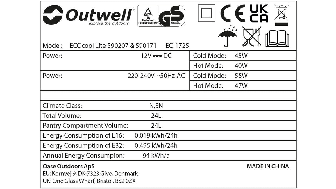 Outwell ECOcool Lite 24 kampinški hladilnik 12V/230V, temno moder