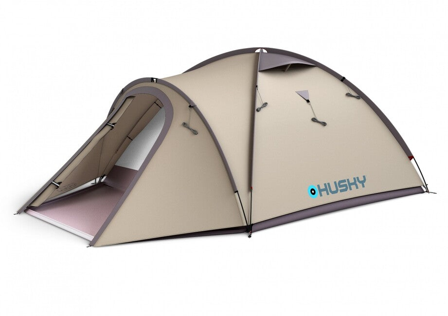Husky Bizon 3 Plus family trekking tent for 3 persons, light brown