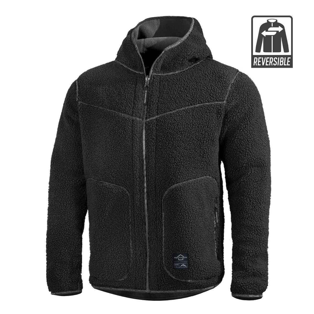 Pentagon Ianos Sherpa men's reversible fleece jacket, black/grey