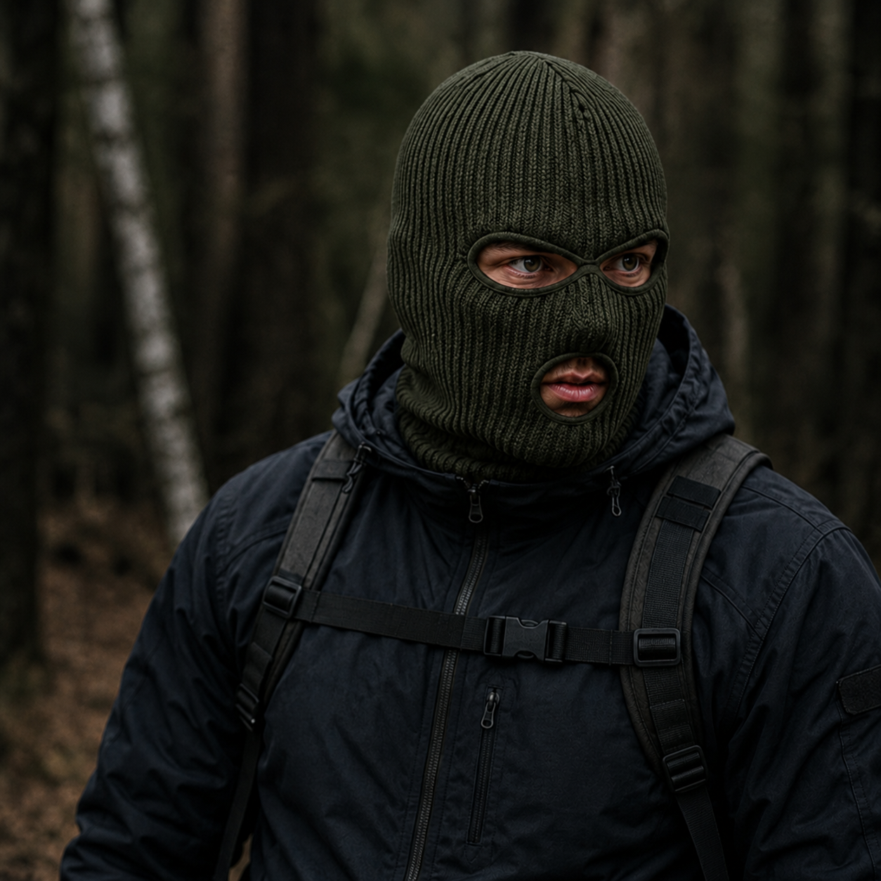 WARAGOD Isvik balaclava with 3 holes, army green