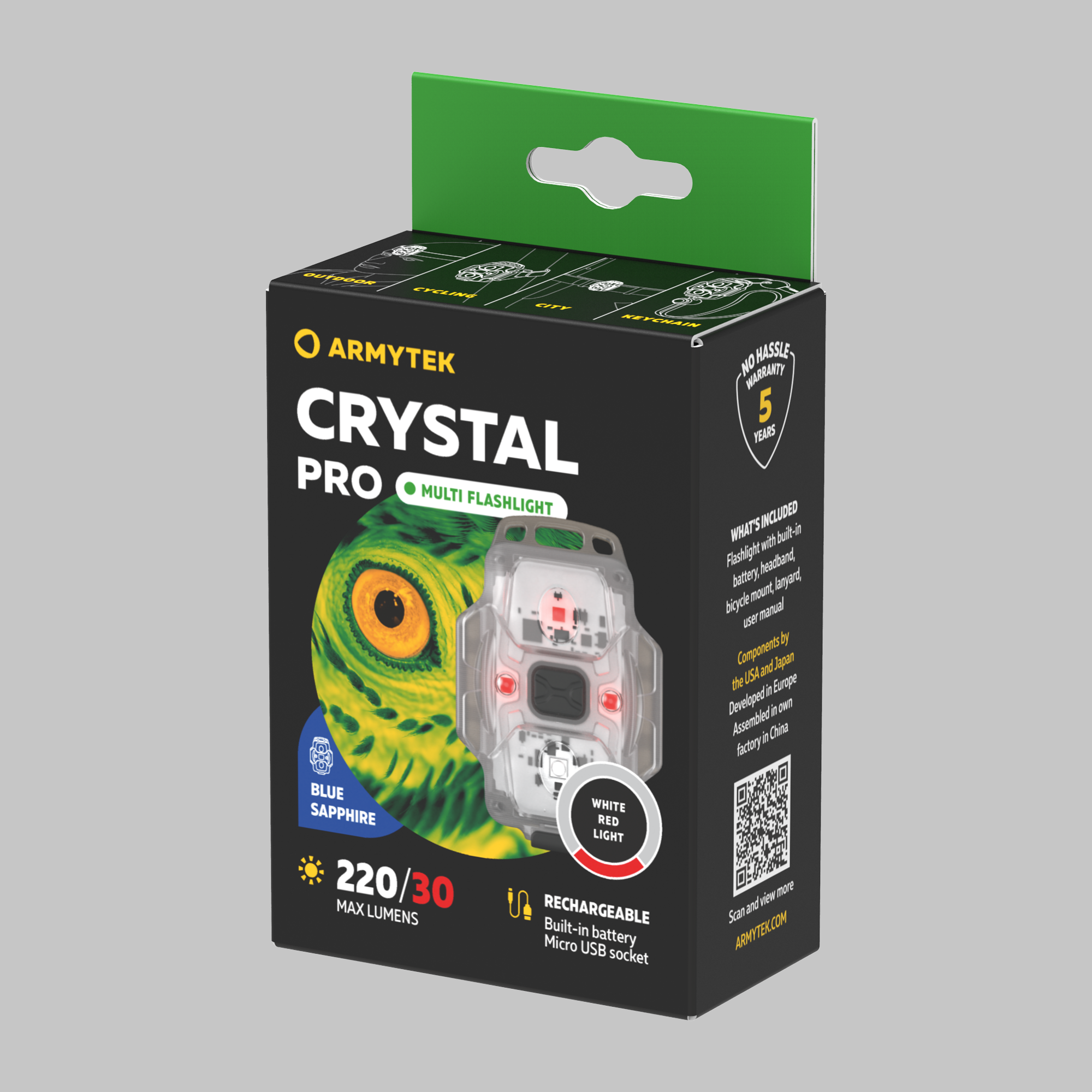 ArmyTek Crystal Pro Blue prenosna svetilka LED F07101B, modra, prosojno
