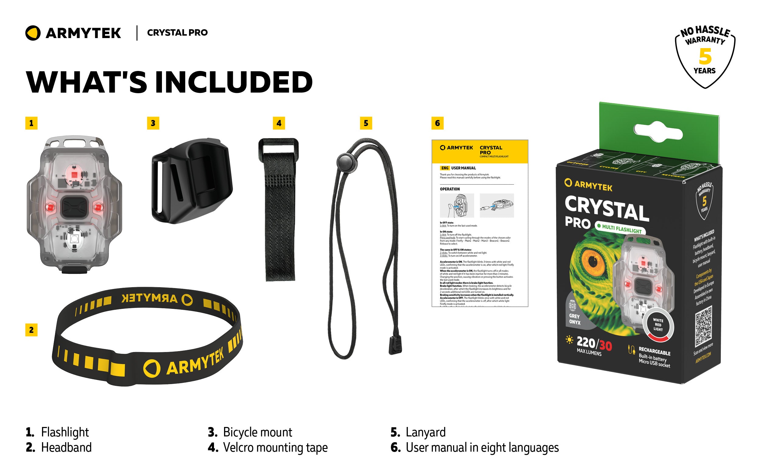 ArmyTek Crystal Pro Blue prenosna svetilka LED F07101B, modra, prosojno