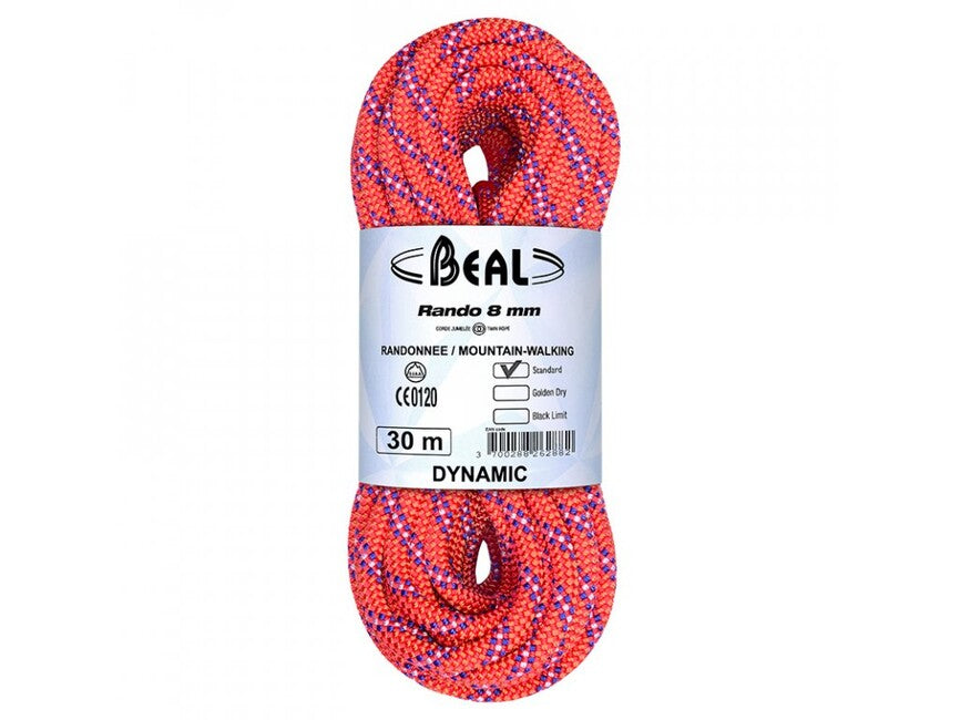 BEAL Rando 8 mm dvojno vrv za ledenisko pohodništvo in smučanje 20 m, oranžna