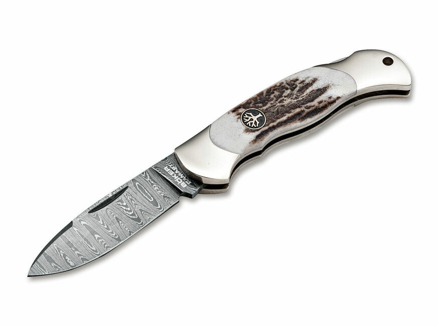 BÖKER® Junior Scout Spearpoint žepni nož 7 cm, damask, rogovina