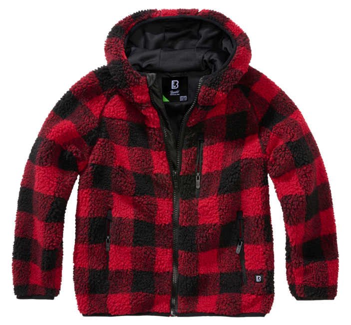 Brandit Teddyfleece jakna otroška s kapuco, rdeča/črna