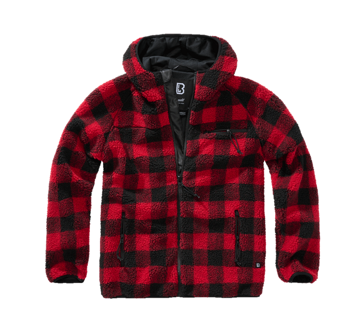 Brandit Worker jakna flisasti pulover s kapuco Teddyfleece, rdeča/črna