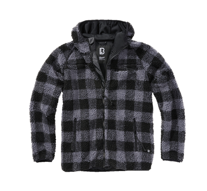 Brandit Worker jakna flisasta s kapuco Teddyfleece, črna/siva
