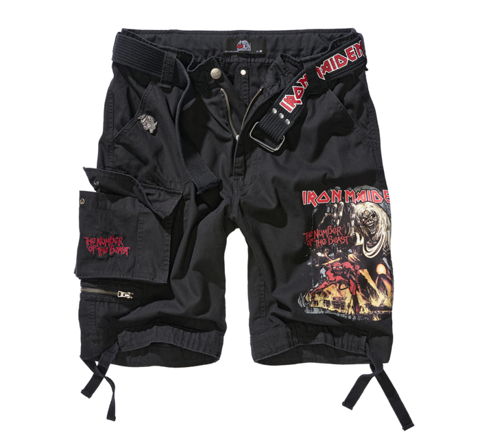 Brandit Iron Maiden The Number of The Beast kratke hlače Savage black edition, črne