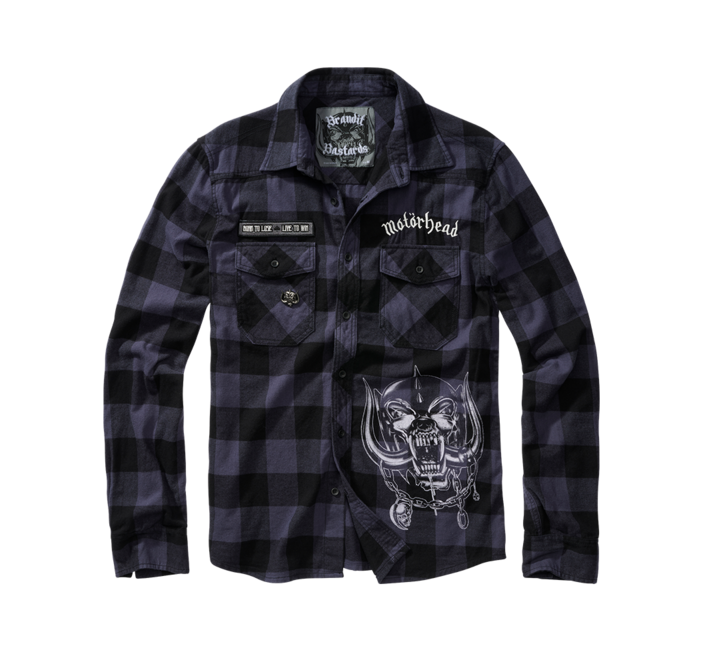 Brandit Motörhead Check srajca z dolgimi rokavi, črna-siva
