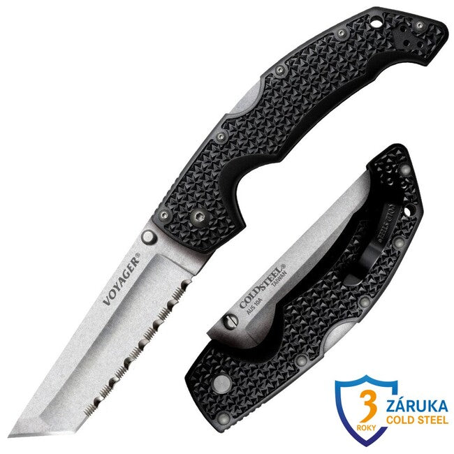 Cold Steel Large Voyager Tanto Folding Knife Partially Serrated (AUS10A)