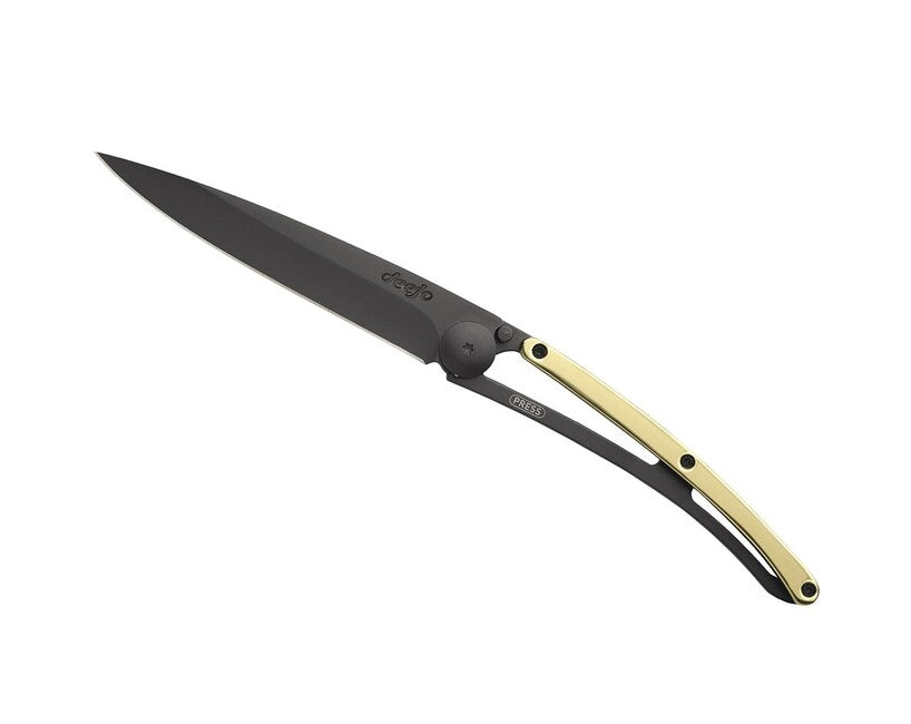 Deejo Folding Knife GOLD Black 23kt Yellow Gold
