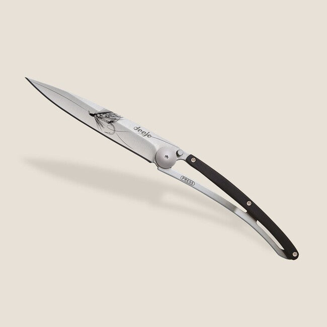 Deejo Nature Folding Knife, Black Ebony Wood, Silver Wilkinson