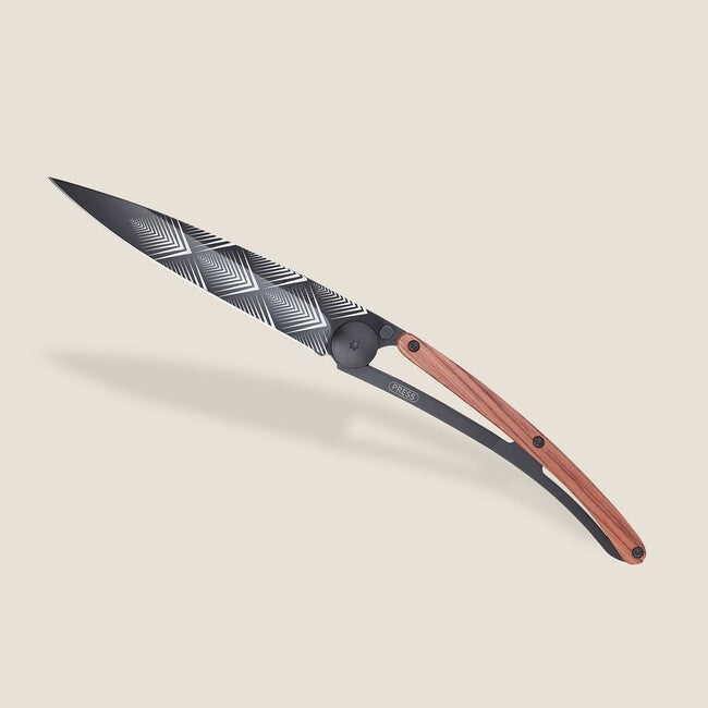 Deejo Tattoo Folding Knife, Black Coralwood, Art Déco