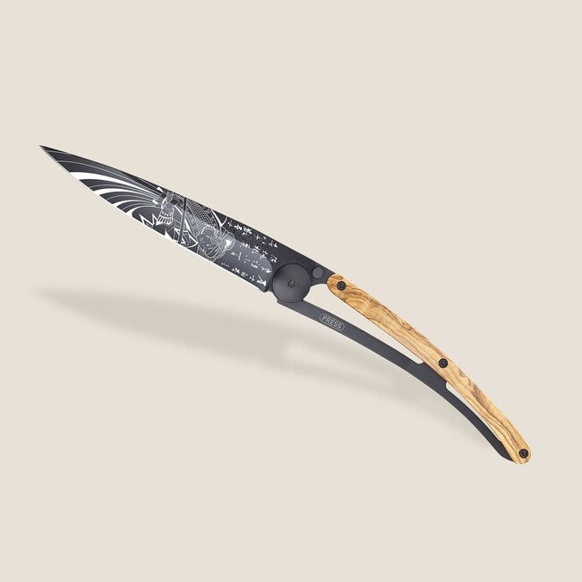 Deejo Tattoo Folding Knife, Black Olive Wood Samourair
