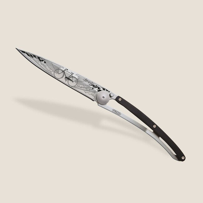 Deejo Tattoo Folding Knife, Ebony Wood, Bicycle