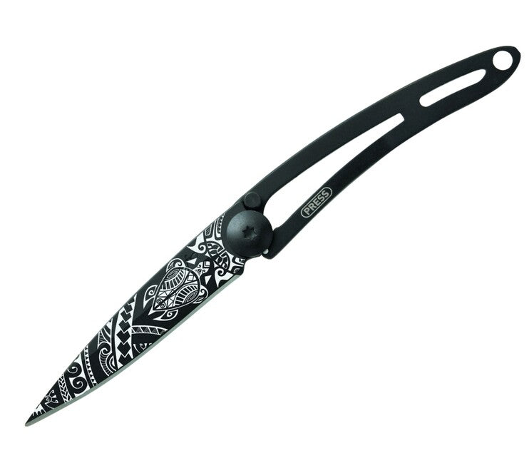 Deejo Tattoo preklopni nož črn Polynesian