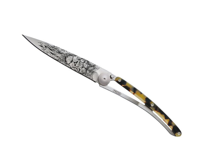 Deejo Tattoo Turtle Grey Titan Dark Turtle Lion Folding Knife