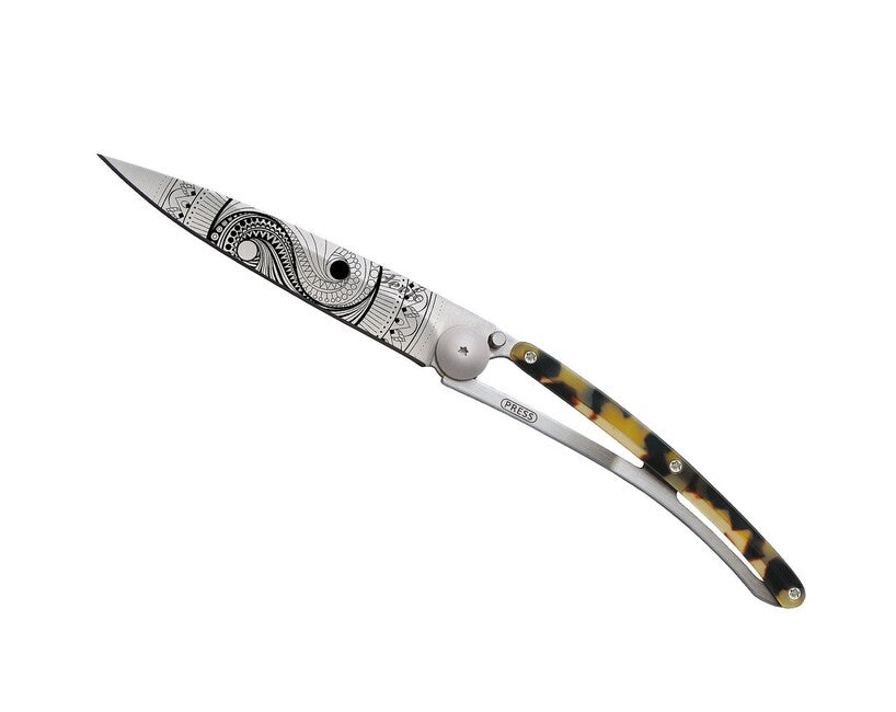 Deejo Tattoo Turtle Folding Knife, Grey Titan Dark Turtle Yin and Yang