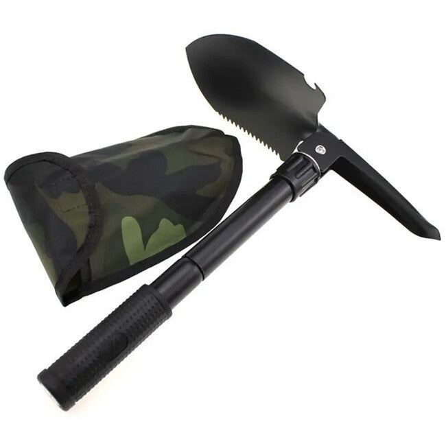 DRAGOWA Tactical Outdoor večnamenska zložljiva lopata s ceponom in tokom Ember, črna