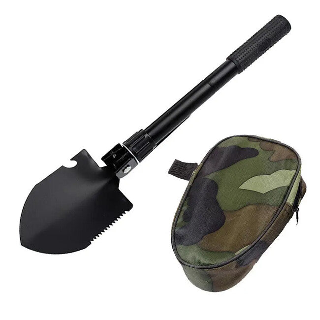 DRAGOWA Tactical Dakota Folding Tactical Shovel and Pickaxe with Pouch, Black