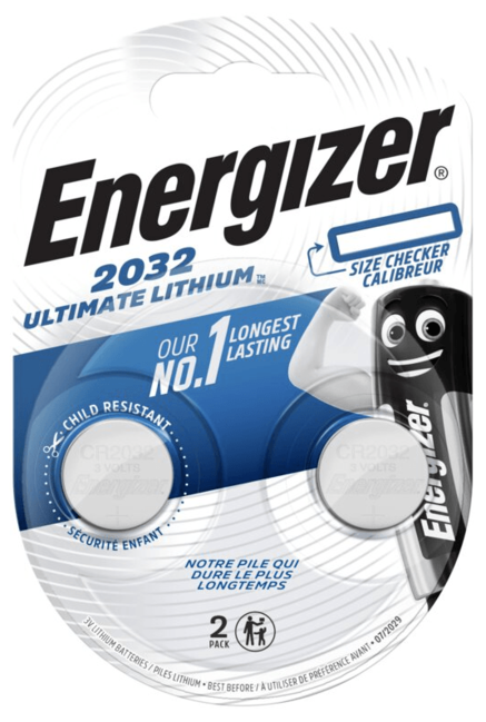 Energizer Ultimate Lithium CR2032 Button Battery 2 Pack, BP2