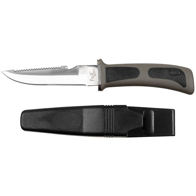Fox Outdoor Diving Knife, Black, Rubber Handle, with Sheath