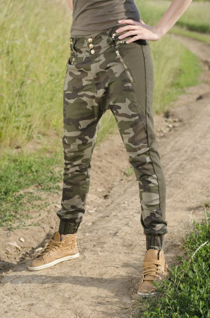O&T Garment hlače ženski denim s nizkim pasom, woodland
