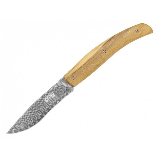 Herbertz Damast žepni nož Olive, 8,5cm, les