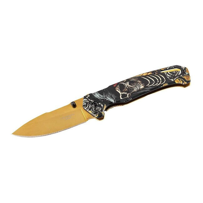 Herbertz fantasy preklopni žepni nož 8,4cm, titan, zlata, motiv okostja