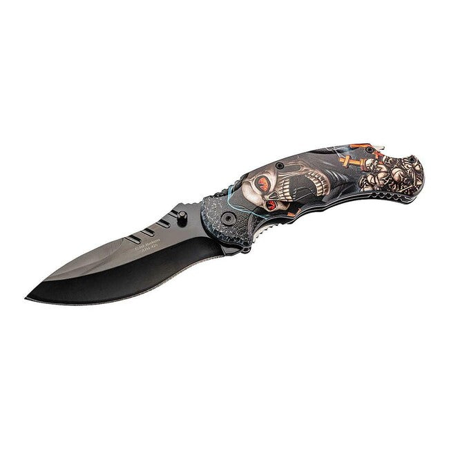 Herbertz One-Hand Folding Knife 9.5cm, Steel, 3D Skull, Bottle Opener