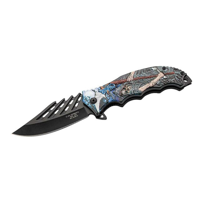 Herbertz enoročni žepni nož 3D smrtka, aluminijast, 9cm