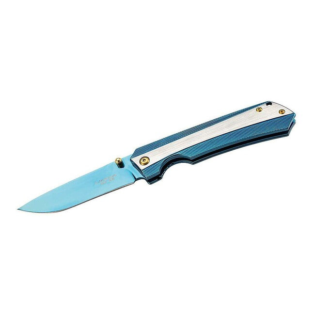 Herbertz One-Hand Folding Knife 9cm, Stainless Steel, Titanium Coated, Blue-Gold