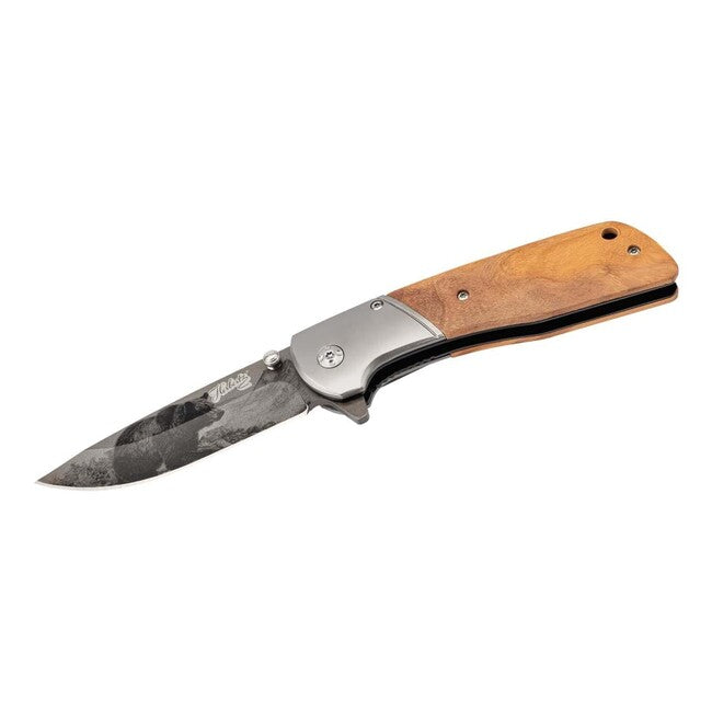 Herbertz Single-Hand Pocket Knife 9cm, Olive Wood, Bear Motif Blade