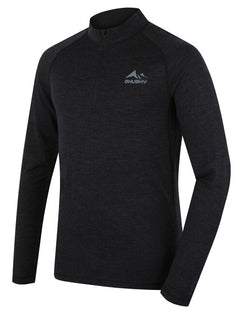 HUSKY Merino Merow Zips θερμικό μπλουζάκι μακρυμάνικο, μαύρο