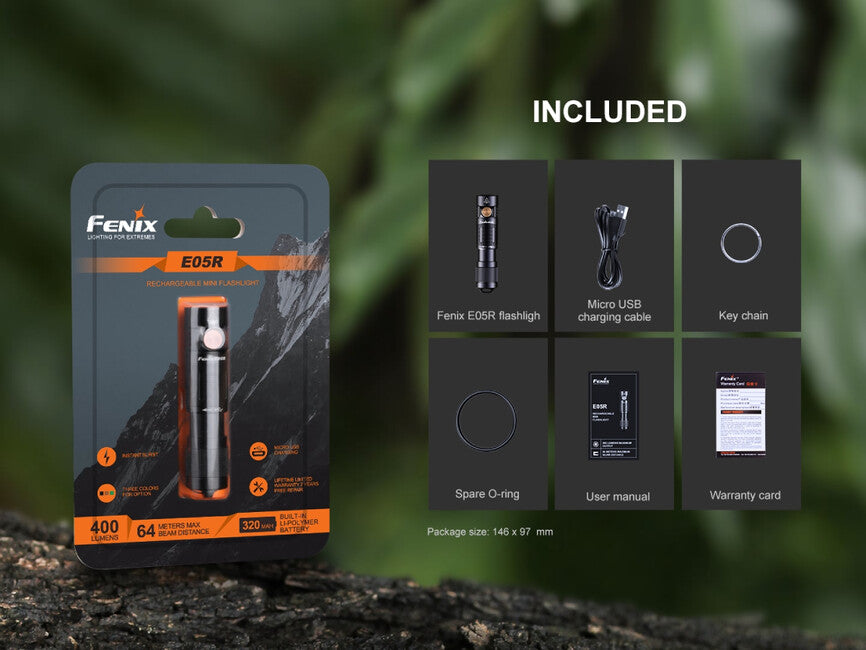 Fenix E05R Rechargeable Mini Flashlight, Black