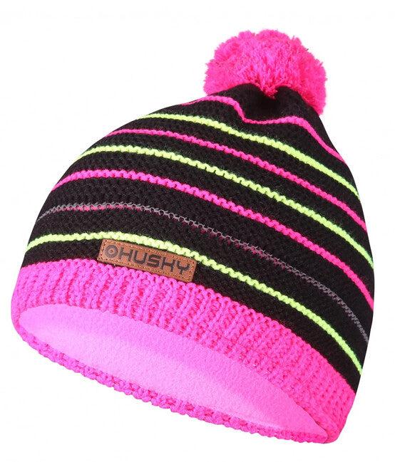 HUSKY Cap 34 kučma otroška, črna/neon rožnata
