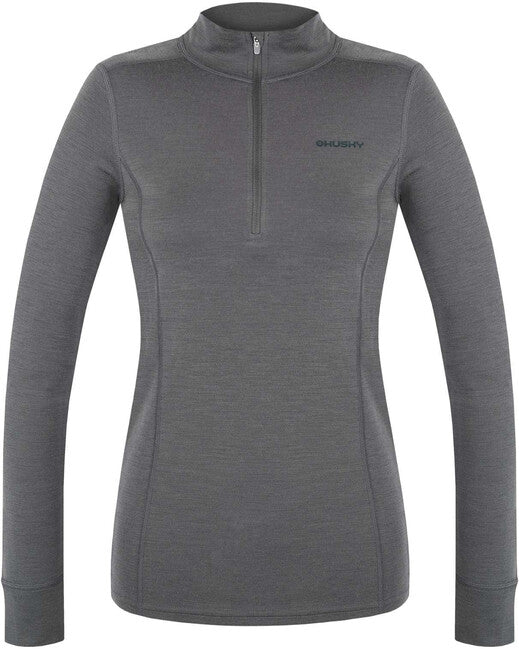 HUSKY Aron ženski merino pulover Zip, dk. grey green