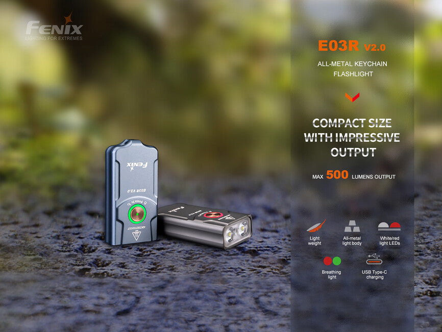 Fenix E03R V2.0 Rechargeable Flashlight, Blue