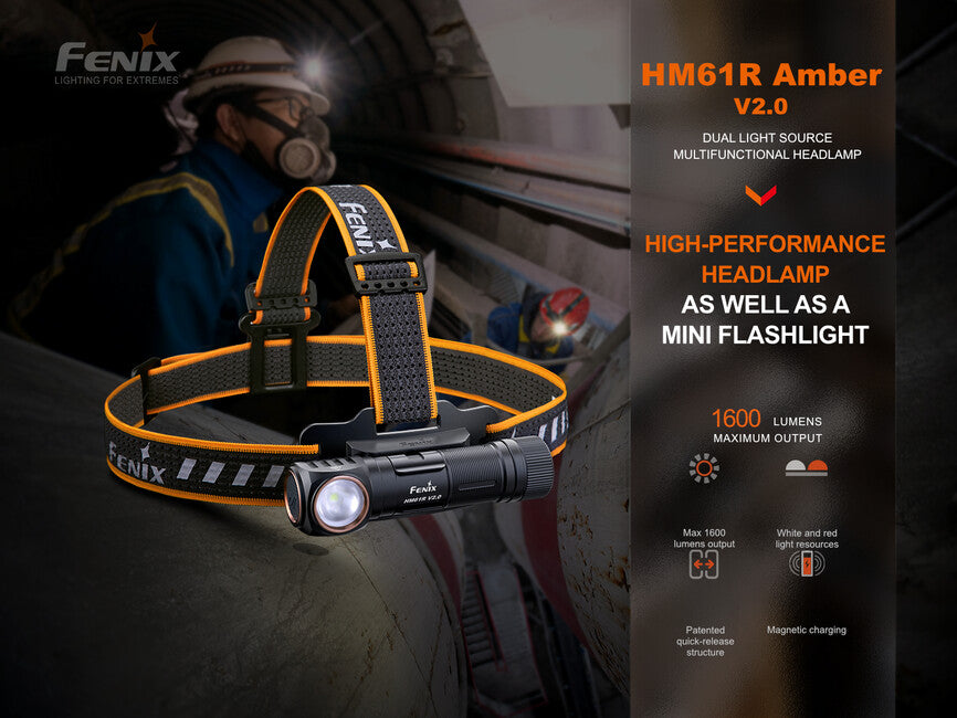 Fenix HM61R Amber V2.0 čelovka, nabíjateľná