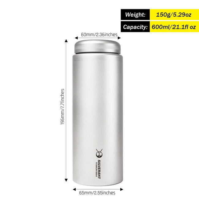 Silverant titanova steklenica s ploskim pokrovom, 600 ml