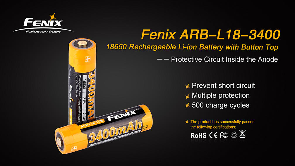 Fenix 18650 Rechargeable Battery 3400mAh, Li-Ion