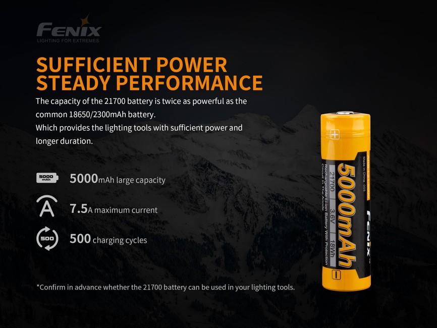 Fenix 21700 nabíjateľná batéria Li-Ion, 5000 mAh