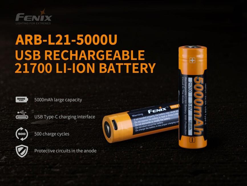 Fenix 21700 polnljiva baterija Li-Ion 5000 mAh USB-C