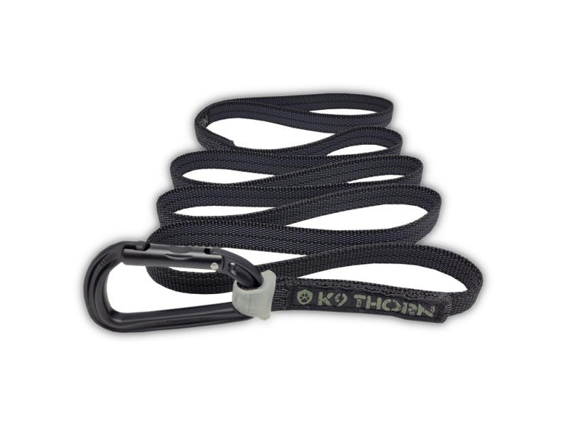 K9 Thorn Δερμάτινο Λουρί Anti-Slip με Καραμπίνα Petzl, Μαύρο, XL