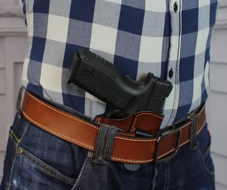Falco tok Glock 17 odprt usnjen za nošenje v hlačah, rjav, desni
