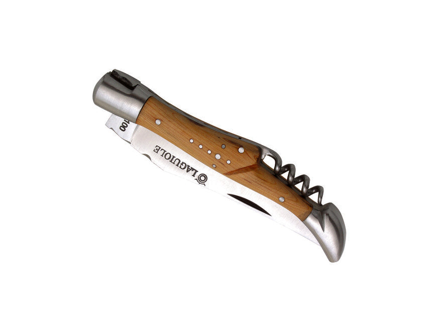 Laguiole DUB073 Pocket Knife, 12cm Blade, Carbon Steel, Corkscrew, Juniper Handle