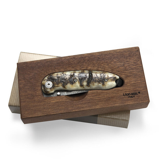 Lionsteel Pocket Knife with Damascus Steel Blade 8210D MN