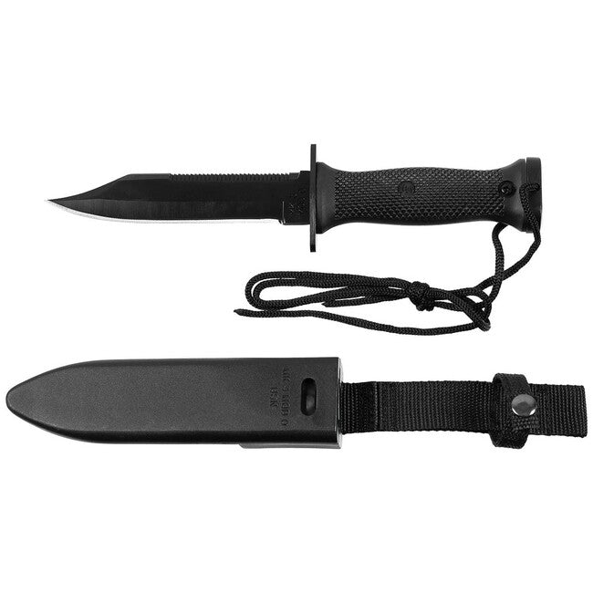 MFH MK3 Combat Knife with Plastic Handle and Sheath, Black