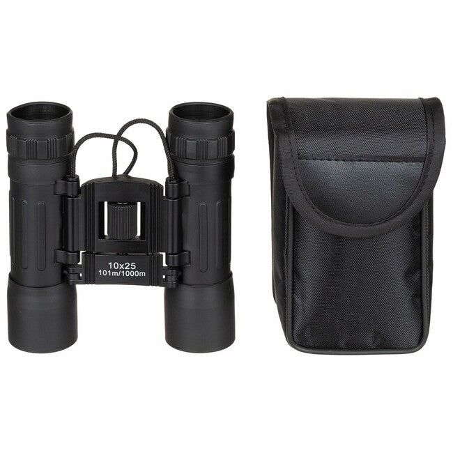 MFH Folding Binoculars 10x25, Black, Ruby Lens